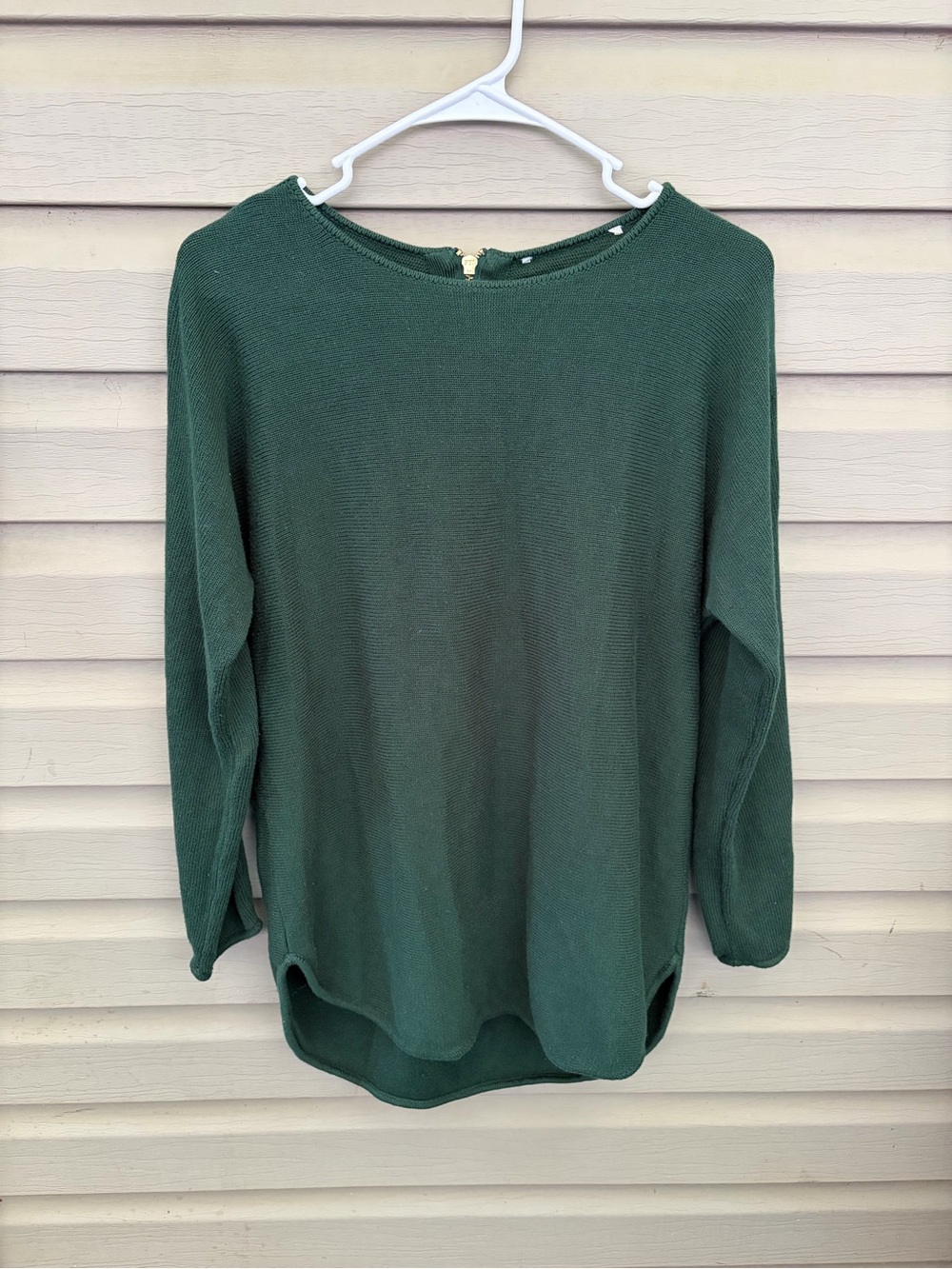 Michael Kors Gold-Zip Knit Top in Deep Green